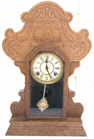 Antique Sessions Oak Gingerbread Wood Mantle Kitchen Parlor Clock