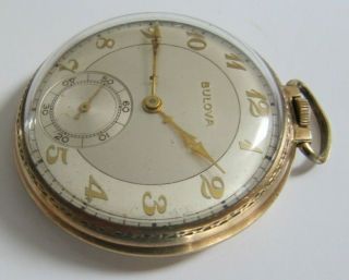 Vintage Bulova Open Face Pocket Watch 10K Rolled Gold Pocket Watch 17AH 2