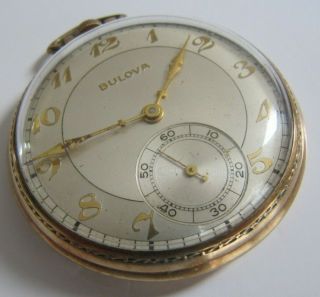 Vintage Bulova Open Face Pocket Watch 10K Rolled Gold Pocket Watch 17AH 3