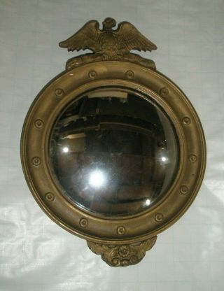 Vintage Antique Carved Wood Eagle Stars Frame Convex Ship Mirror