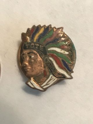 Antique Vintage Metal BUTTON Indian Head TOTE Colorful Rainbow Headdress 5