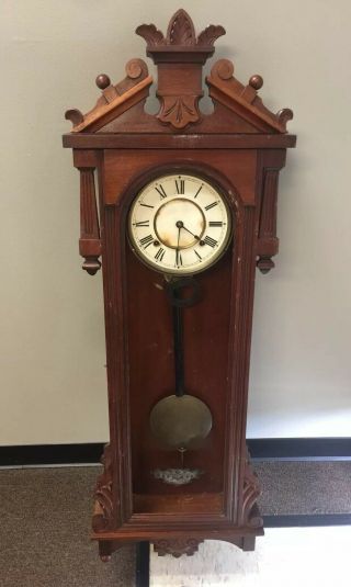 Antique Ansonia Capital Wall Clock American Antique Large Wood Case Clock 50”