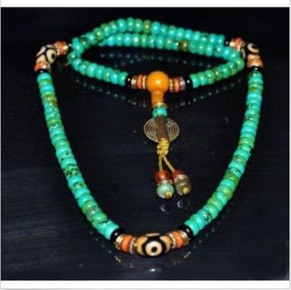 Tibetan Turquoise Buddhist Buddha Worry Prayer Bead Mala Necklace