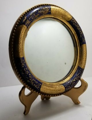 Vintage Convex Wall Mirror In A Carved Wood Hand Painted Frame