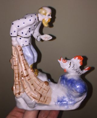 Old Man And Gold Fish Fairy Tale Characters Russian Porcelain Figurine U