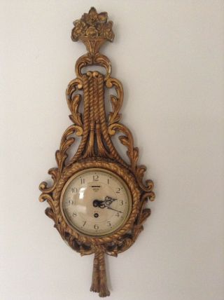 Rare Antique Vintage Smiths 8 Day Gilt Wood Cartel Wall Clock Rococo Style