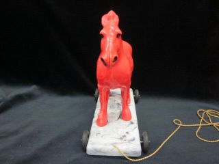 Rare Red Horse on Cart Celluloid Pull Toy 1940 ' s 2