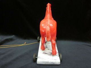 Rare Red Horse on Cart Celluloid Pull Toy 1940 ' s 4