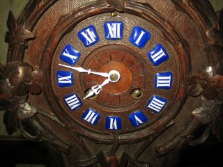 Antique Hand Carved Black Forest Mantel Clock 1860