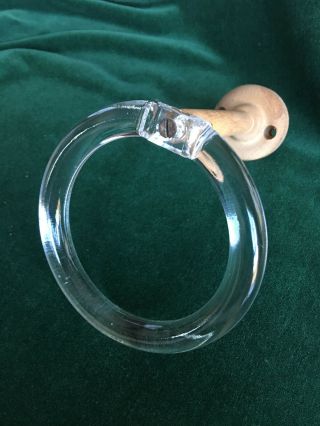 10 Vintage Clear Glass Drapery Tieback Rings With Wood Bracket.  4 " Diameter