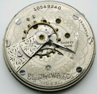 Vintage Elgin Cal.  217 15 Jewel 18s Pocket Watch Movement For Repair