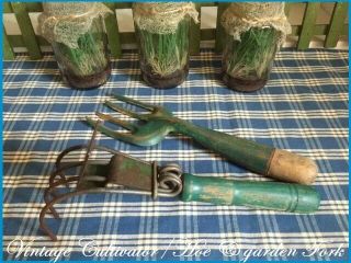 2 Antique Vintage Garden Tools Cultivator/hoe & Fork Country Farmhouse