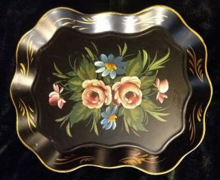 Vintage Nashco Hand Painted Floral Toleware Tray - 17.  5 X 13