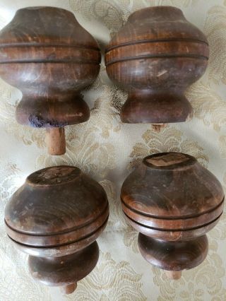 Four Antique Hardwood Newel Post Tops