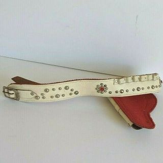 Vintage White Studded Leather Toy Gun Holster Belt White Red 1960 ' s 2