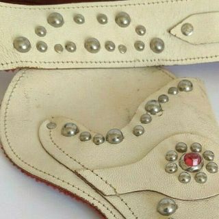 Vintage White Studded Leather Toy Gun Holster Belt White Red 1960 ' s 3