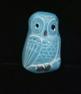 Fabulous Antique Owl Button Baby Blue Glass W Painted Accents Ff