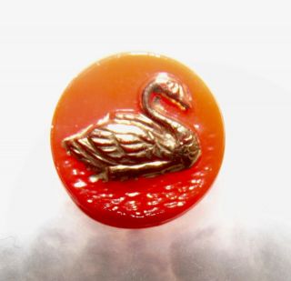 Vintage Small Swan Red Glass Button 1106