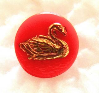 Vintage Small Swan Red Glass Button 1106 2