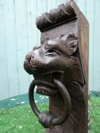 18thc Gothic Wooden Oak Corbel With Lion Head With Brass Ring C1790s