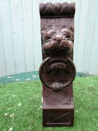18thC GOTHIC WOODEN OAK CORBEL WITH LION HEAD WITH BRASS RING c1790s 6