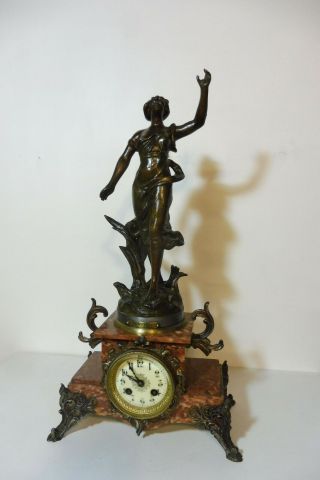 Antique French Clock Marble Clock Bronze Clock Shelf Mantel Old Clock Vintage