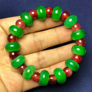 Rare Chinese Handwork Red & Green Jadeite Jade Collectible Abacus Beads Bracelet