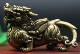 5 Cm China Pure Bronze Foo Dog Lion Dragon Kylin Unicorn Animal Amulet Sculpture
