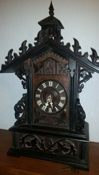Antique A 19th C Gordian Hettich Sohne (ghs) Black Forest Cuckoo Mantel Clock