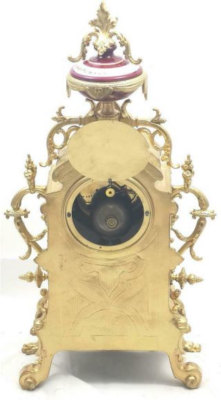 Antique Mantle Clock French Gilt & Red Sevres Bell Striking C1880 10