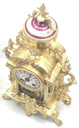 Antique Mantle Clock French Gilt & Red Sevres Bell Striking C1880 4