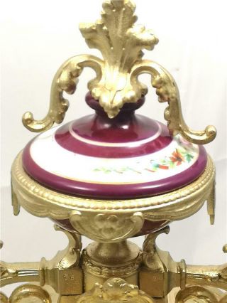 Antique Mantle Clock French Gilt & Red Sevres Bell Striking C1880 7