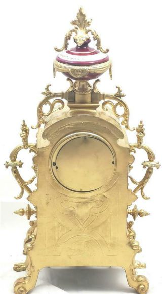 Antique Mantle Clock French Gilt & Red Sevres Bell Striking C1880 9