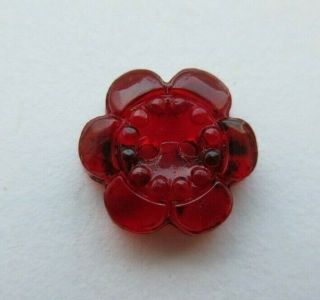 Brilliant Small Antique Vtg Ruby Red Glass Button Realistic Flower 7/16 " (b)