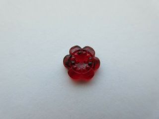 Brilliant Small Antique Vtg Ruby Red GLASS BUTTON Realistic Flower 7/16 