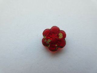 Brilliant Small Antique Vtg Ruby Red GLASS BUTTON Realistic Flower 7/16 