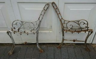 Antique Victorian Cast Iron Bench Ends Reclamation White 69cms Vintage