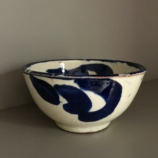 Vintage/rustic Oriental Ceramic Bowl Hand Painted Salt Glaze