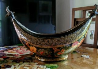 Vtg/antique Kashmire Brass & Paper Mache Dervish Begging Bowl From Kashmir