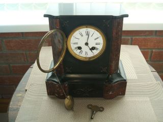 ANTIQUE FRENCH CHIMING MARBLE MANTLE CLOCK 5