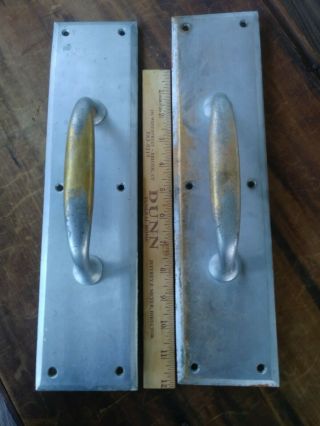 (2) Vintage Sargent Industrial Salvage Brass Door Pull Large Cast Brass Plate
