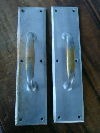 (2) Vintage SARGENT INDUSTRIAL SALVAGE BRASS DOOR PULL LARGE CAST BRASS PLATE 8