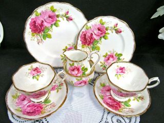 Royal Albert Tea Cup And Saucer Trio American Beauty Set Teacup Creamer Sugar