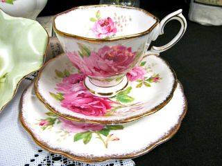 ROYAL ALBERT tea cup and saucer trio American Beauty set teacup creamer sugar 4