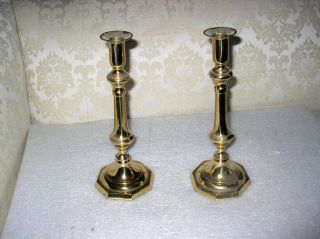 Pair Tall 19th Century Brass Push Up Candlesticks 12