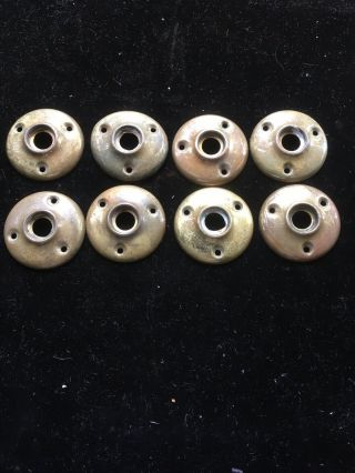 8 Eight Door Knob Rosettes Vintage Round Brass Back Plates 2.  5 " Opening - 1/2”