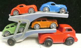 Vintage Barclay Toy No.  44 Double Transport Set With 4 Cars Bv - 107 Shape