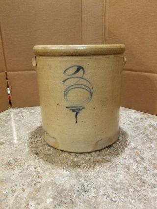 Antique 3 Or 2 Gallon Salt Glazed Crock With Blue Bee Sting Design,  Stoneware