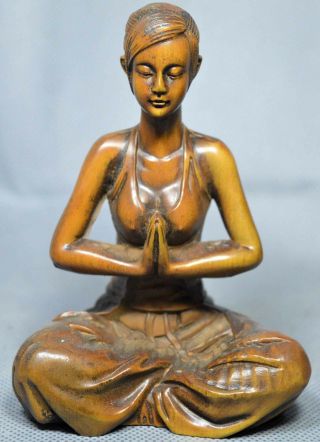 Collectable Old Handwork Boxwood Carve Meditation Beauty Belle Precious Statue