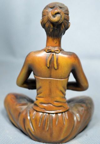 Collectable Old Handwork Boxwood Carve Meditation Beauty Belle Precious Statue 3